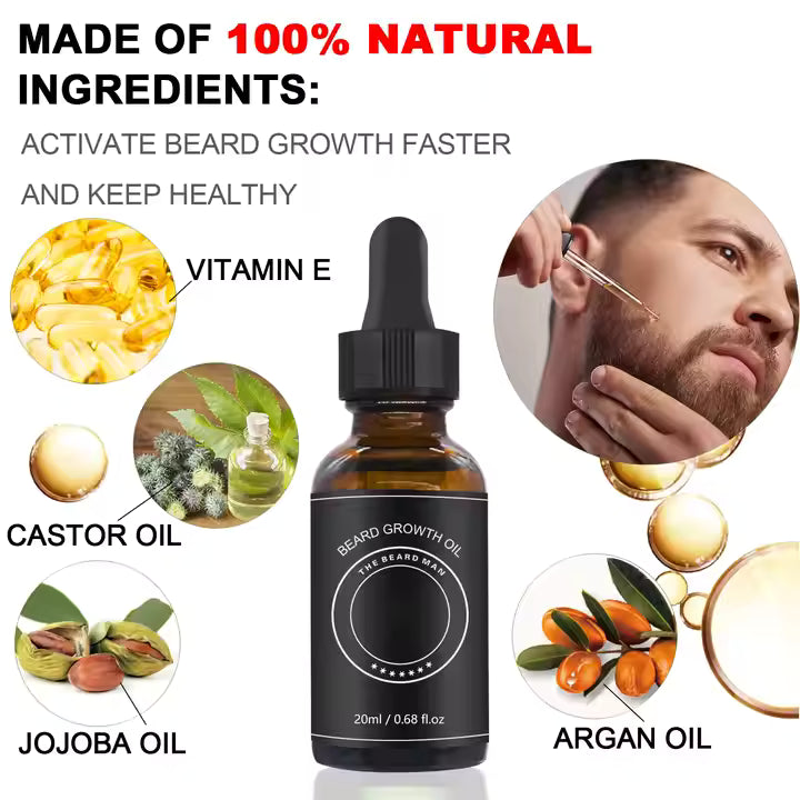 Beard Oil Growth Fast – 100% Pure Natural Organic Beard Growth Oil for Men