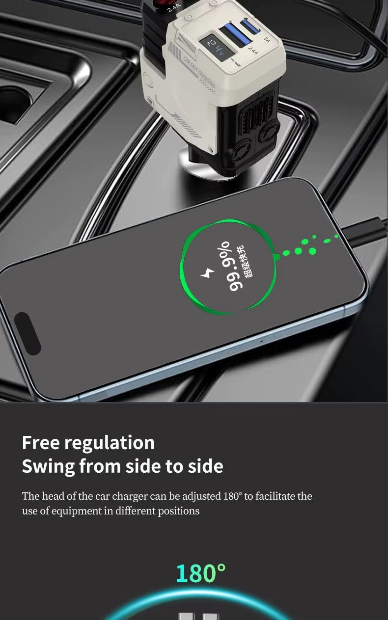 120W Super Fast Car Charger – 4-in-1 Retractable Cable Adapter